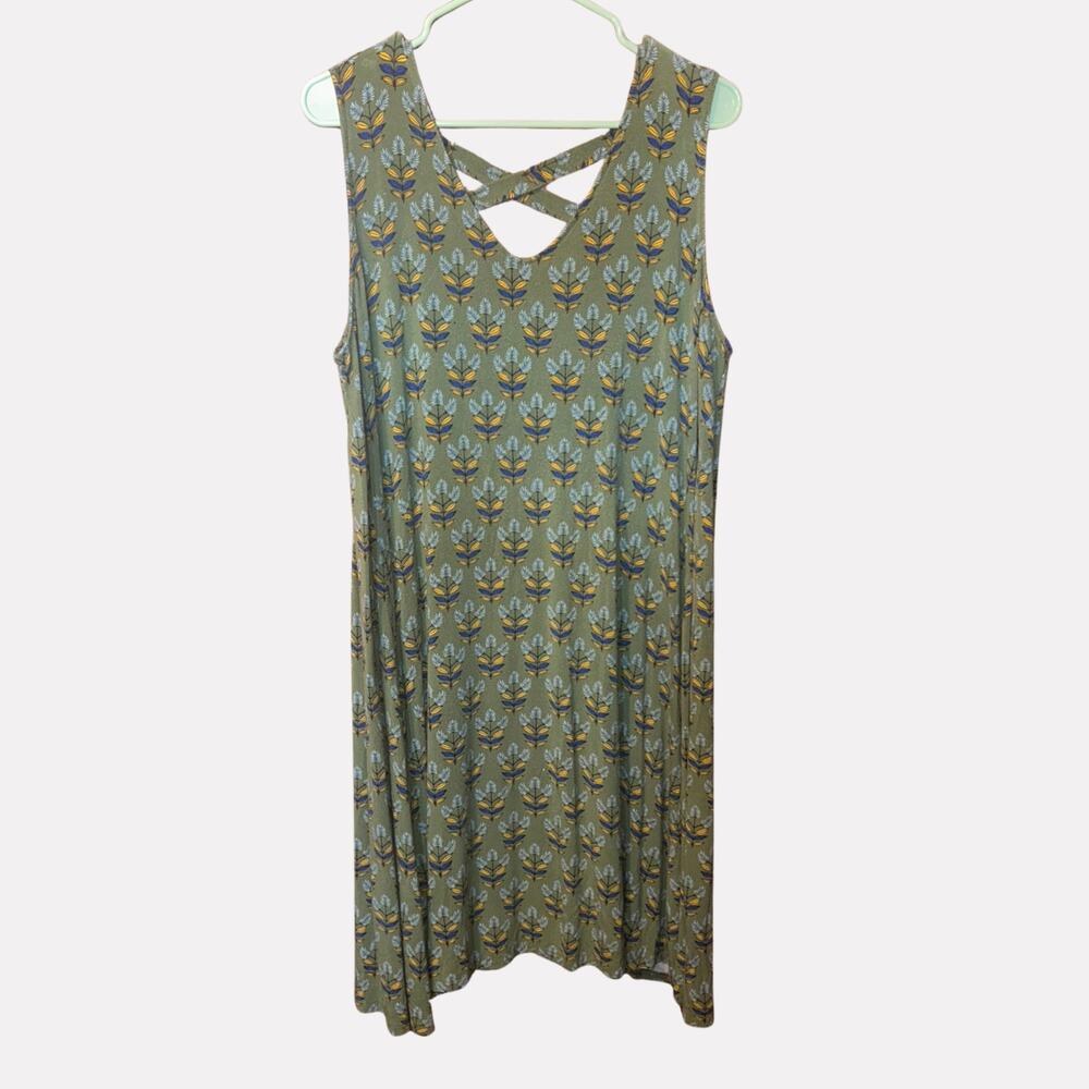 Style & Co Green 2X T-Shirt Dress Size XL Cross Back Floral Summer Casual